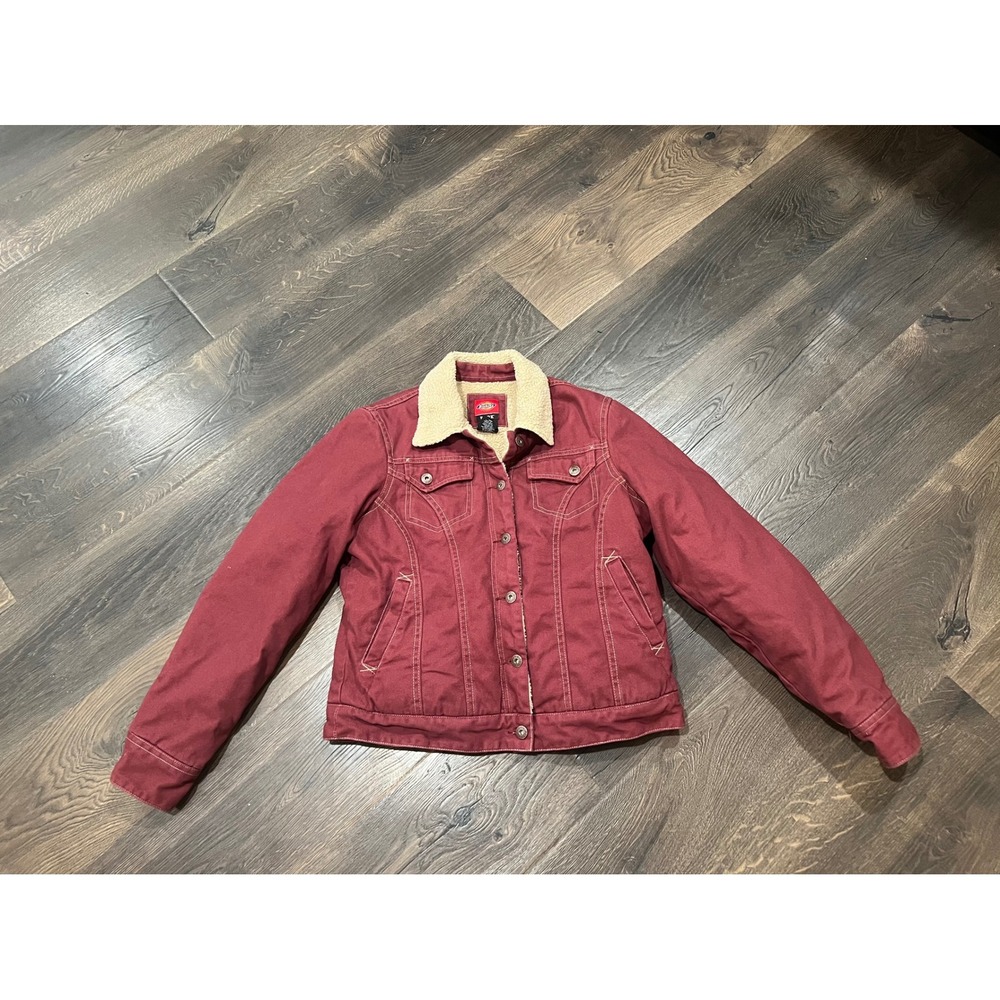 Dickies Kids Work Sherpa Lined‎ Denim Jacket Burgundy Size Medium 8-10